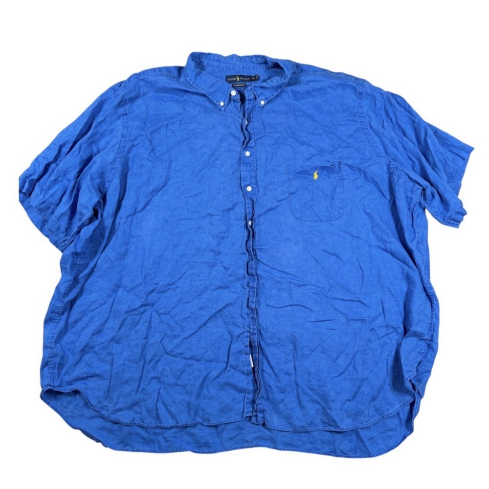 Polo Ralph Lauren Ocean Wash Linen Shirt Mens 5XB Indigo Short Sleeve Button Up